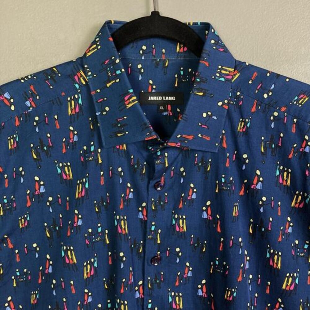 Jared‎ Lang shirt men's XL graphics art button down family vacation Dad Camp